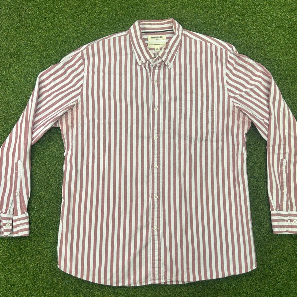 Goodthreads Mens XL Oxford Shirt White Striped Long Sleeve Button‎ Down Standard